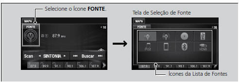 Selecionando uma Fonte de Áudio