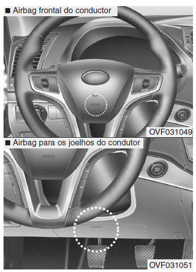 Airbag frontal do condutor e do passageiro (se instalado)