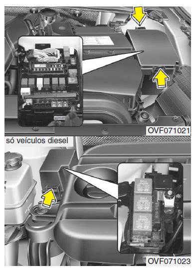 Substituição no painel de fusíveis do compartimento do motor