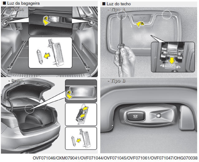 Substituição da lâmpada de iluminação da chapa de matrícula (sedan)